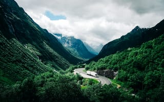 Картинка Природа, Горы, Облака, Норвегия, Автомобиль, Дорога