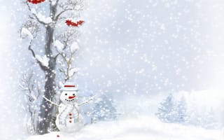 Картинка Праздники, Ягоды, Пуговицы, Снегопад, Дерево, Снеговик, Шарфик, Ёлки