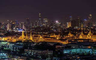 Картинка Города, Ночной Город, Огни Города, Дворец, Таиланд, Бангкок