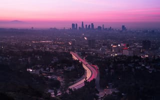 Картинка Лос-Анджелес, Города, Сша, Город, Закат, Дорога, Вид Сверху