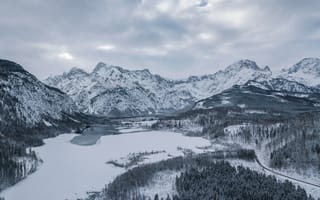 Картинка Зима, Природа, Альмзее, Снег, Австрия, Горы, Озеро