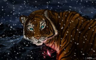 Картинка Арт, Снег, Кулон, Хищник, Тигр, Взгляд