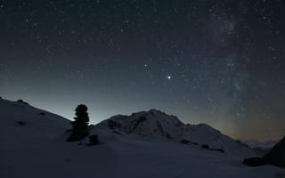 Картинка Природа, Ночь, Звездное Небо, Гора, Темный, Снег