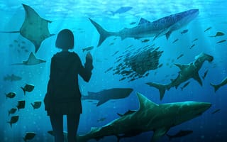 Картинка Арт, Девушка, Рыба, Подводный Мир, Аквариум