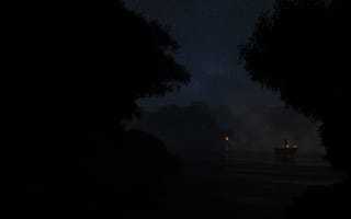 Картинка Река, Ночь, Темные, Лодка, Темный, Туман