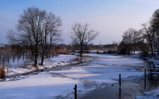 Картинка Зима, Природа, Река, Лед, Снег