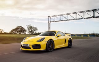 Картинка Порш (Porsche), Тачки (Cars), Cayman, Gt4, Вид Сбоку, Желтый