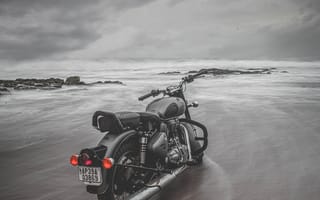 Картинка Море, Пляж, Байк, Мотоциклы, Мотоцикл, Серый
