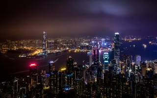 Картинка Города, Ночной Город, Огни Города, Гонконг, Небоскребы, Китай