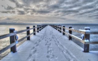 Картинка Пейзаж, Зима, Мост, Море, Природа