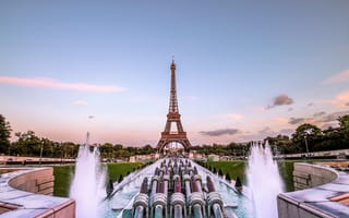 Картинка Париж, Города, Фонтан, Золотой Вечер, Франция, Эйфелева Башня