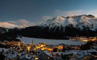 Картинка Швейцария, Зима, Деревня, Природа, Снег, Гора, Свет