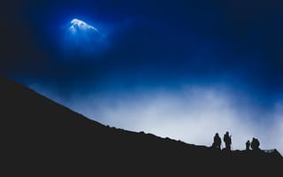 Картинка Ночь, Гора, Силуэт, Темные, Туристы, Альпинисты