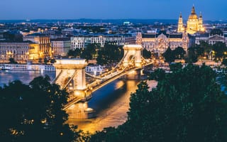 Картинка Города, Ночной Город, Мост, Венгрия, Будапешт
