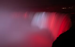 Картинка Темные, Водопад, Туман, Красный, Подсветка, Темный