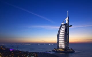 Картинка Дубай, Города, Отель, Небо, Море, Оаэ, Бурдж Аль-Араб