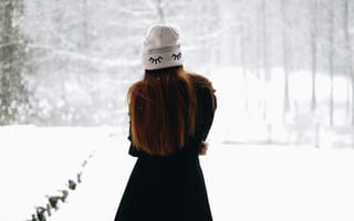 Обои Зима, Снег, Разное, Шапка, Девушка, Волосы
