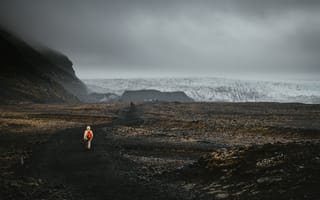 Картинка Пейзаж, Природа, Туман, Исландия, Дорога, Туристы, Горы