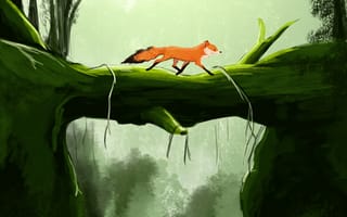 Картинка Арт, Мост, Милый, Лиса