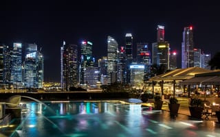 Картинка Города, Ночь, Сингапур, Световое Шоу, Небоскребы