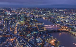 Картинка Города, Лондон, Вид Сверху, Великобритания, Ночной Город