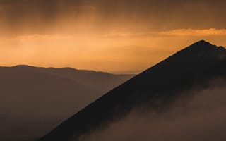 Картинка Природа, Закат, Небо, Туман, Вершина, Гора