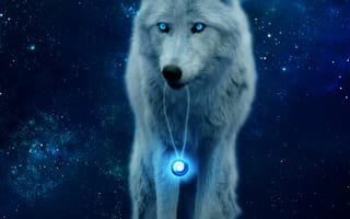 Картинка Хищник, Свечение, Фотошоп, Волк, Дикая Природа, Холм, Животные