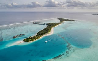 Обои Природа, Небо, Горизонт, Океан, Остров, Вид Сверху, Мальдивы