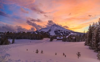 Картинка Зима, Природа, Закат, Монтана, Гора, Снег