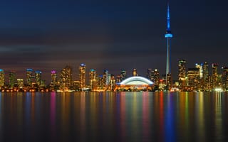 Картинка Небоскребы, Города, Торонто, Ночь, Панорама