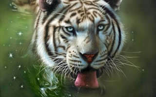Картинка Вода, Арт, Тигр, Высунутый Язык