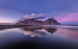 Картинка Природа, Облака, Исландия, Побережье, Гора