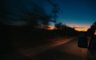 Картинка Закат, Ночь, Темные, Автомобиль, Скорость, Движение