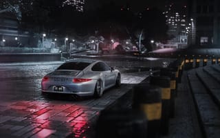 Картинка Порш (Porsche), Дождь, Машина, Тачки (Cars), Porsche Cayman S, Серый, Ночь