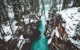 Картинка Канада, Природа, Водопад, Каньон, Атабаска, Обрыв