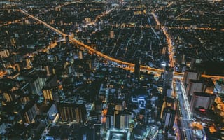 Картинка Города, Вид Сверху, Осака, Огни Города, Япония, Ночной Город
