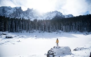 Картинка Зима, Природа, Горы, Человек, Путешествие