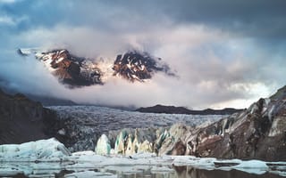 Картинка Пейзаж, Природа, Исландия, Лед, Облака, Ледник, Горы
