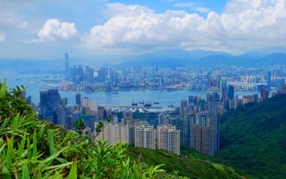 Картинка Города, Небо, Здания, Гонконг, Вид Сверху