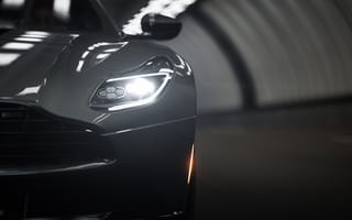 Картинка Астон Мартин (Aston Martin), Тачки (Cars), Вид Спереди, Фара, Крупный План, Aston Martin Db11, Серый, Спорткар