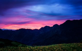 Картинка Природа, Цветы, Горы, Облака, Тайвань, Закат