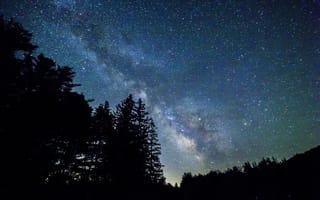Картинка Галактика, Деревья, Звездное Небо, Темные