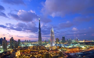 Картинка Дубай, Города, Панорама, Здания, Огни Города, Вид Сверху