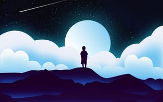 Картинка Космос, Облака, Силуэт, Вектор, Ребенок, Луна