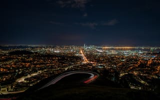 Обои Города, Ночь, Сша, Ночной Город, Вид Сверху, Огни Города, Обзор, Сан-Франциско
