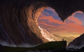 Картинка Арт, Скалы, Одинокий, Пещера, Одиночество, Туман