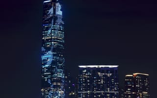 Картинка Архитектура, Небоскреб, Ночной Город Огни Города, Гонконг, Темные