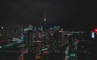 Картинка Города, Здания, Ночной Город, Мегаполис, Вид Сверху, Канада, Торонто