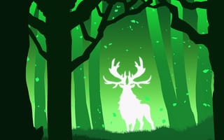 Картинка Вектор, Силуэт, Олень, Зеленый, Лес