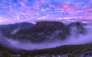 Картинка Природа, Горы, Розовый, Шотландия, Облака, Вершина
